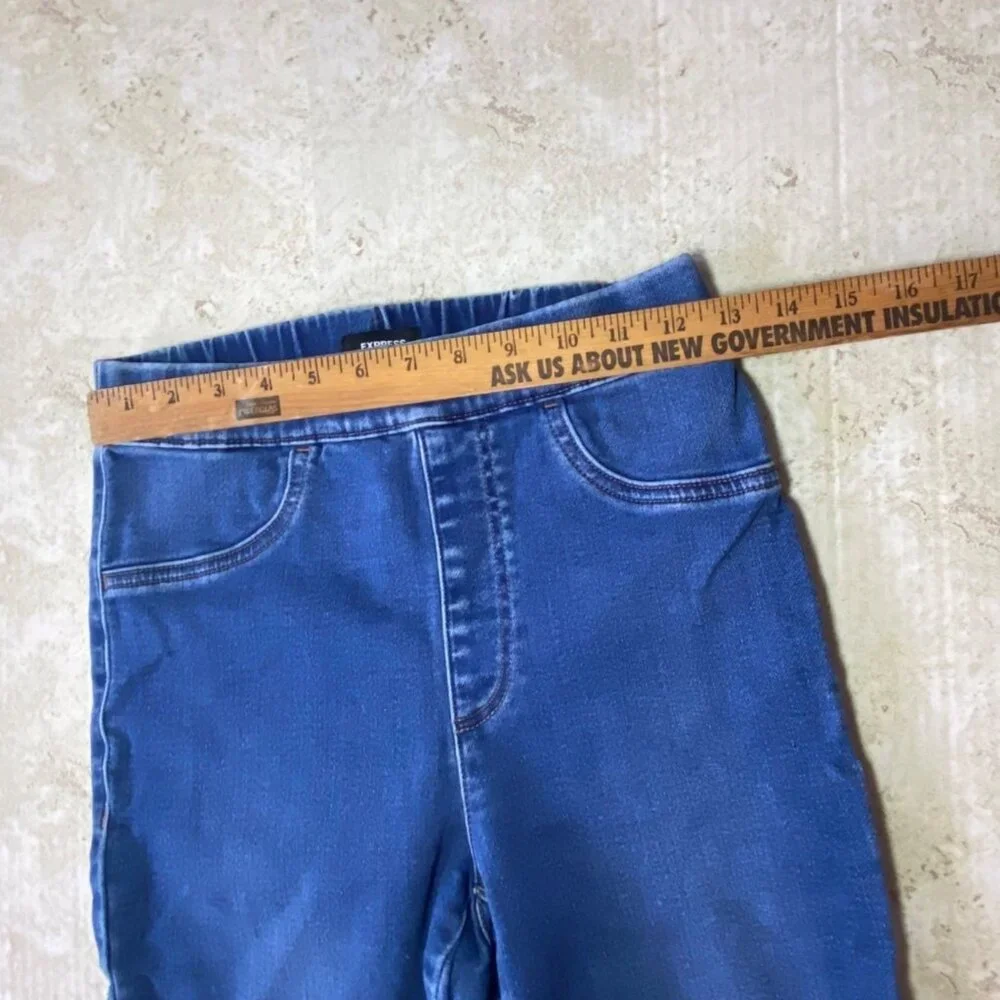 Blue Denim Jeggings Women Elastic Waist Back‎ Pockets Comfortable Casual Wear